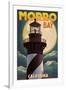 Lighthouse with Full Moon - Morro Bay, California-Lantern Press-Framed Art Print
