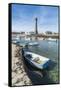 Lighthouse with pier and boats, Penmarch, Finistere, Brittany, France, Europe-Francesco Vaninetti-Framed Stretched Canvas