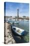 Lighthouse with pier and boats, Penmarch, Finistere, Brittany, France, Europe-Francesco Vaninetti-Stretched Canvas