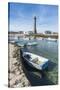 Lighthouse with pier and boats, Penmarch, Finistere, Brittany, France, Europe-Francesco Vaninetti-Stretched Canvas