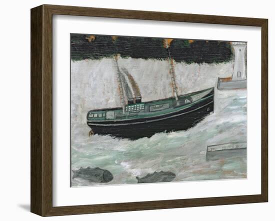 Lighthouse with Trawler and Fish-Alfred Wallis-Framed Giclee Print