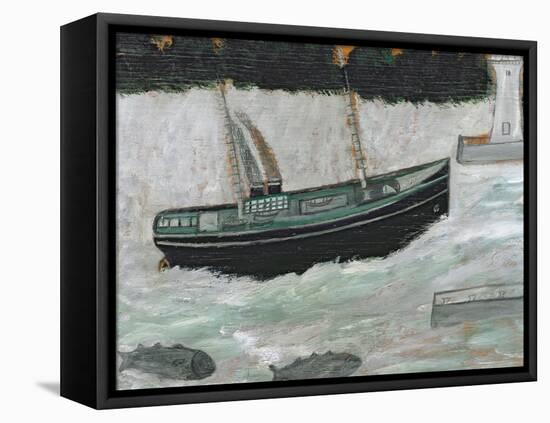 Lighthouse with Trawler and Fish-Alfred Wallis-Framed Stretched Canvas