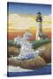 Lighthouse - Woodblock Print-Lantern Press-Stretched Canvas