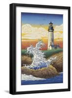 Lighthouse - Woodblock Print-Lantern Press-Framed Art Print