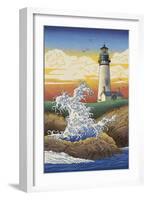 Lighthouse - Woodblock Print-Lantern Press-Framed Art Print