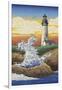 Lighthouse - Woodblock Print-Lantern Press-Framed Art Print