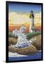 Lighthouse - Woodblock Print-Lantern Press-Framed Art Print