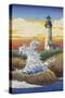 Lighthouse - Woodblock Print-Lantern Press-Stretched Canvas