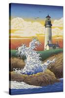 Lighthouse - Woodblock Print-Lantern Press-Stretched Canvas