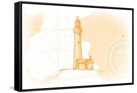 Lighthouse - Yellow - Coastal Icon-Lantern Press-Framed Stretched Canvas