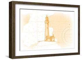 Lighthouse - Yellow - Coastal Icon-Lantern Press-Framed Art Print