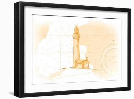 Lighthouse - Yellow - Coastal Icon-Lantern Press-Framed Art Print