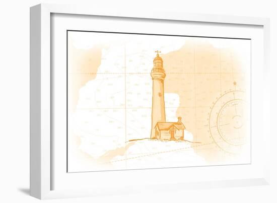 Lighthouse - Yellow - Coastal Icon-Lantern Press-Framed Art Print