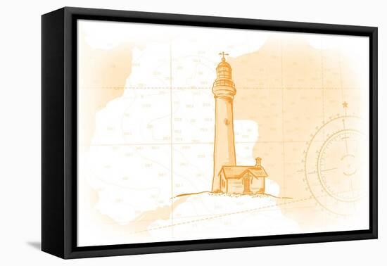 Lighthouse - Yellow - Coastal Icon-Lantern Press-Framed Stretched Canvas