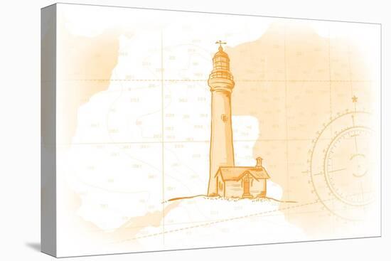 Lighthouse - Yellow - Coastal Icon-Lantern Press-Stretched Canvas
