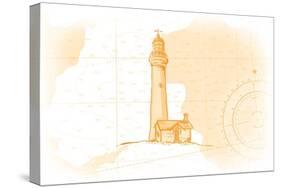 Lighthouse - Yellow - Coastal Icon-Lantern Press-Stretched Canvas