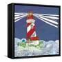 Lighthouse2A    dark sky, turbulent water, rough seas, little house-Robbin Rawlings-Framed Stretched Canvas