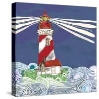 Lighthouse2A    dark sky, turbulent water, rough seas, little house-Robbin Rawlings-Stretched Canvas