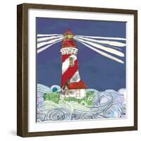 Lighthouse2A    dark sky, turbulent water, rough seas, little house-Robbin Rawlings-Framed Art Print