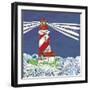 Lighthouse2A    dark sky, turbulent water, rough seas, little house-Robbin Rawlings-Framed Art Print