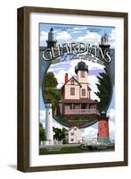 Lighthouses of Delaware - Montage-Lantern Press-Framed Art Print