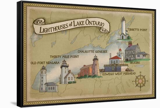 Lighthouses of Lake Ontario-Lantern Press-Framed Stretched Canvas