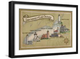 Lighthouses of Lake Ontario-Lantern Press-Framed Art Print