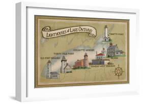 Lighthouses of Lake Ontario-Lantern Press-Framed Art Print