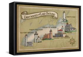 Lighthouses of Lake Ontario-Lantern Press-Framed Stretched Canvas