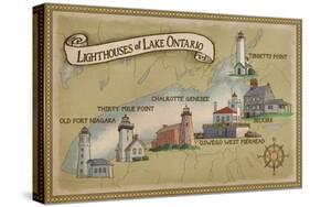 Lighthouses of Lake Ontario-Lantern Press-Stretched Canvas