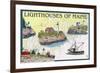 Lighthouses of Maine - Nautical Chart-Lantern Press-Framed Premium Giclee Print