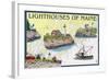 Lighthouses of Maine - Nautical Chart-Lantern Press-Framed Art Print