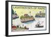 Lighthouses of Maine - Nautical Chart-Lantern Press-Framed Art Print