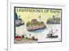 Lighthouses of Maine - Nautical Chart-Lantern Press-Framed Art Print