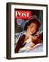 "Lighting His Cigarette," Saturday Evening Post Cover, October 23, 1943-Jon Whitcomb-Framed Giclee Print