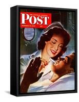 "Lighting His Cigarette," Saturday Evening Post Cover, October 23, 1943-Jon Whitcomb-Framed Stretched Canvas