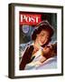 "Lighting His Cigarette," Saturday Evening Post Cover, October 23, 1943-Jon Whitcomb-Framed Premium Giclee Print