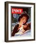 "Lighting His Cigarette," Saturday Evening Post Cover, October 23, 1943-Jon Whitcomb-Framed Giclee Print