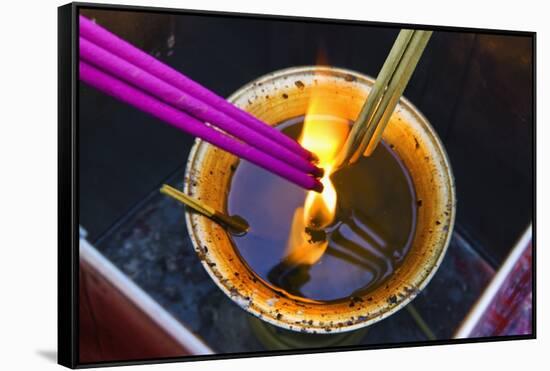 Lighting Incense Sticks at the Lama Temple.-Jon Hicks-Framed Stretched Canvas