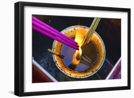 Lighting Incense Sticks at the Lama Temple.-Jon Hicks-Framed Photographic Print