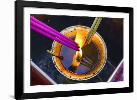 Lighting Incense Sticks at the Lama Temple.-Jon Hicks-Framed Photographic Print