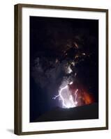 Lighting Seen Amid the Lava and Ash Erupting from the Vent of the Volcano in Central Iceland-null-Framed Photographic Print