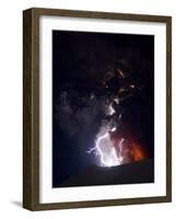 Lighting Seen Amid the Lava and Ash Erupting from the Vent of the Volcano in Central Iceland-null-Framed Photographic Print