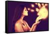 Lighting Sphere in Hands. Attractive Fairy Girl-sad444-Framed Stretched Canvas