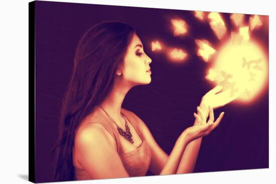 Lighting Sphere in Hands. Attractive Fairy Girl-sad444-Stretched Canvas