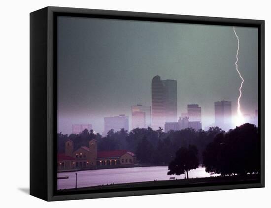 Lighting Strikes in Downtown Denver-null-Framed Stretched Canvas