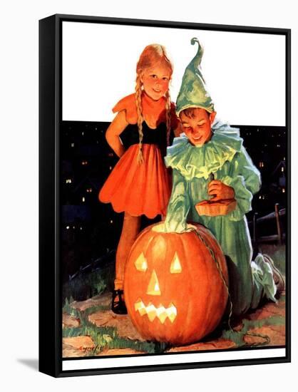 "Lighting the Pumpkin,"November 3, 1934-Eugene Iverd-Framed Stretched Canvas