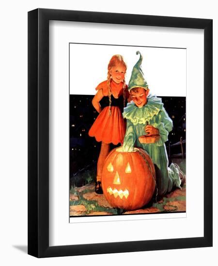 "Lighting the Pumpkin,"November 3, 1934-Eugene Iverd-Framed Giclee Print