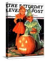 "Lighting the Pumpkin," Saturday Evening Post Cover, November 3, 1934-Eugene Iverd-Stretched Canvas