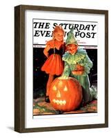 "Lighting the Pumpkin," Saturday Evening Post Cover, November 3, 1934-Eugene Iverd-Framed Giclee Print